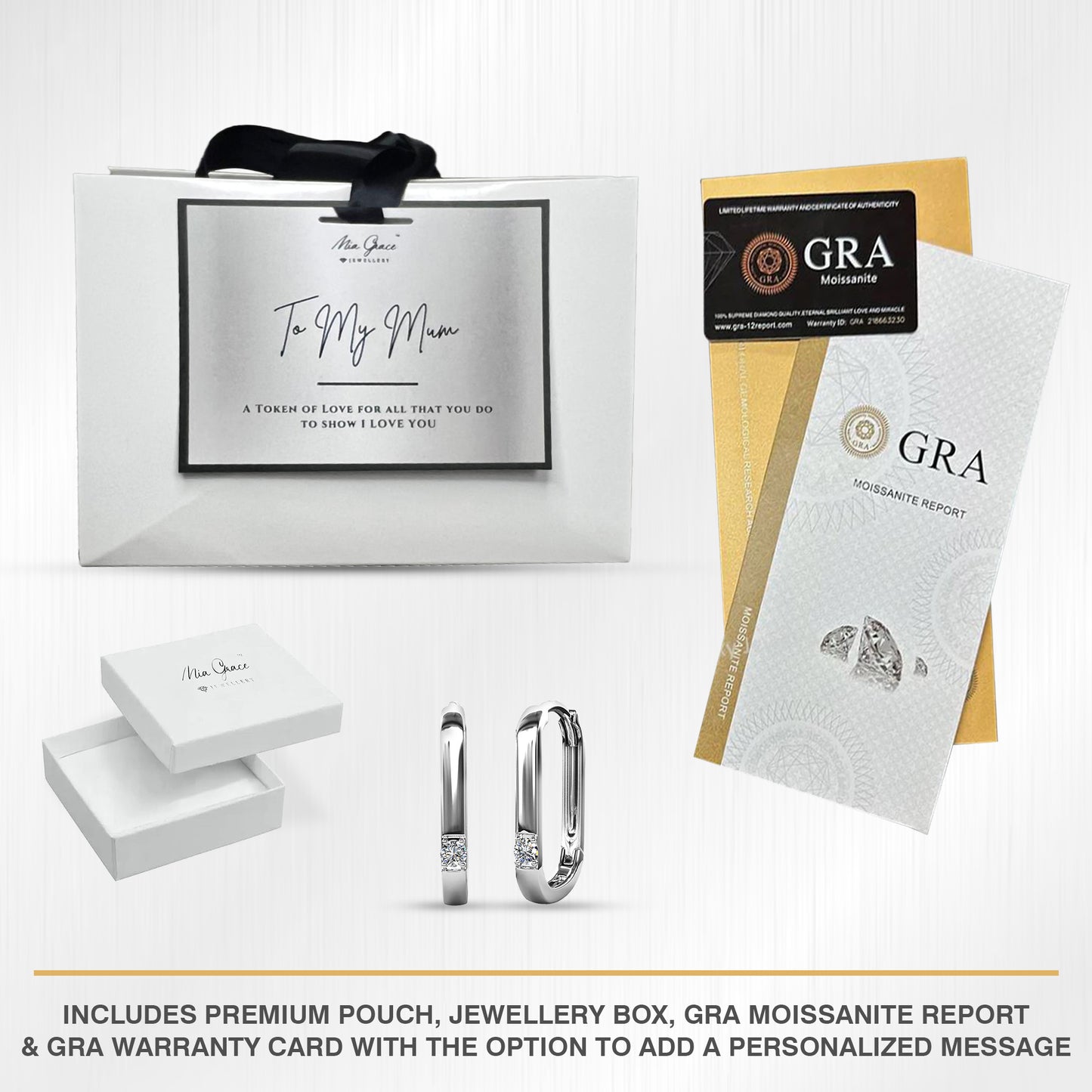 MGJ™ 1ct Moissanite Hoop Earrings | 925 Sterling Silver, VVS1 Clarity ,18K White Gold Plated
