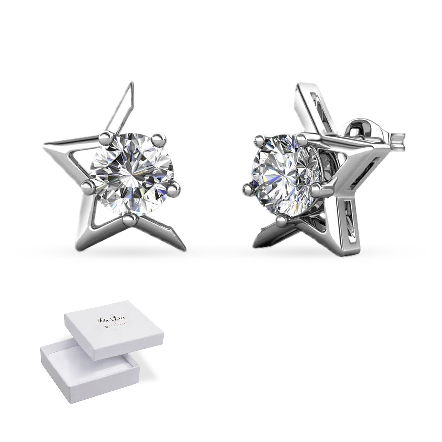 MGJ™ 1ct Moissanite Star Shaped Earrings Studs | 925 Sterling Silver 18K White Gold Plated