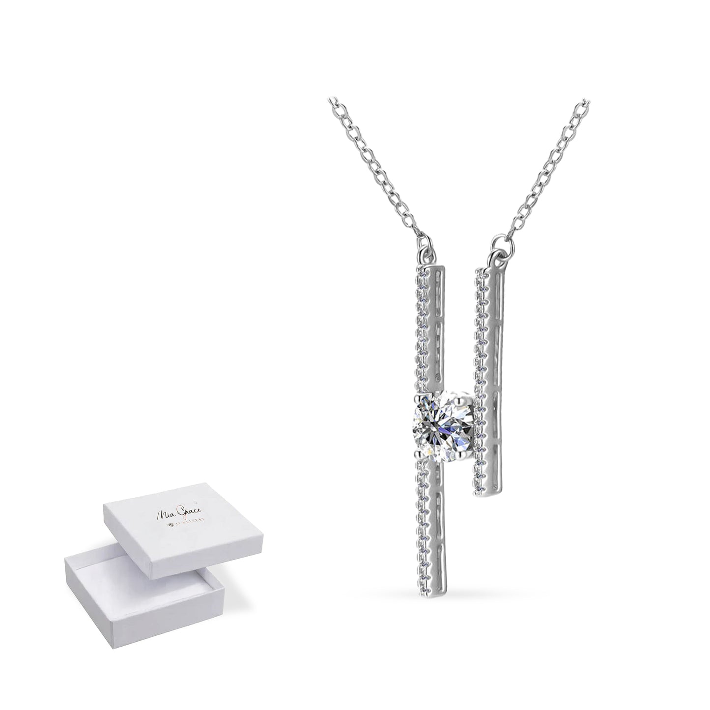 Mia Grace Jewellery MGJ™ 1ct Moissanite H Pendant Necklace | 925 Sterling Silver