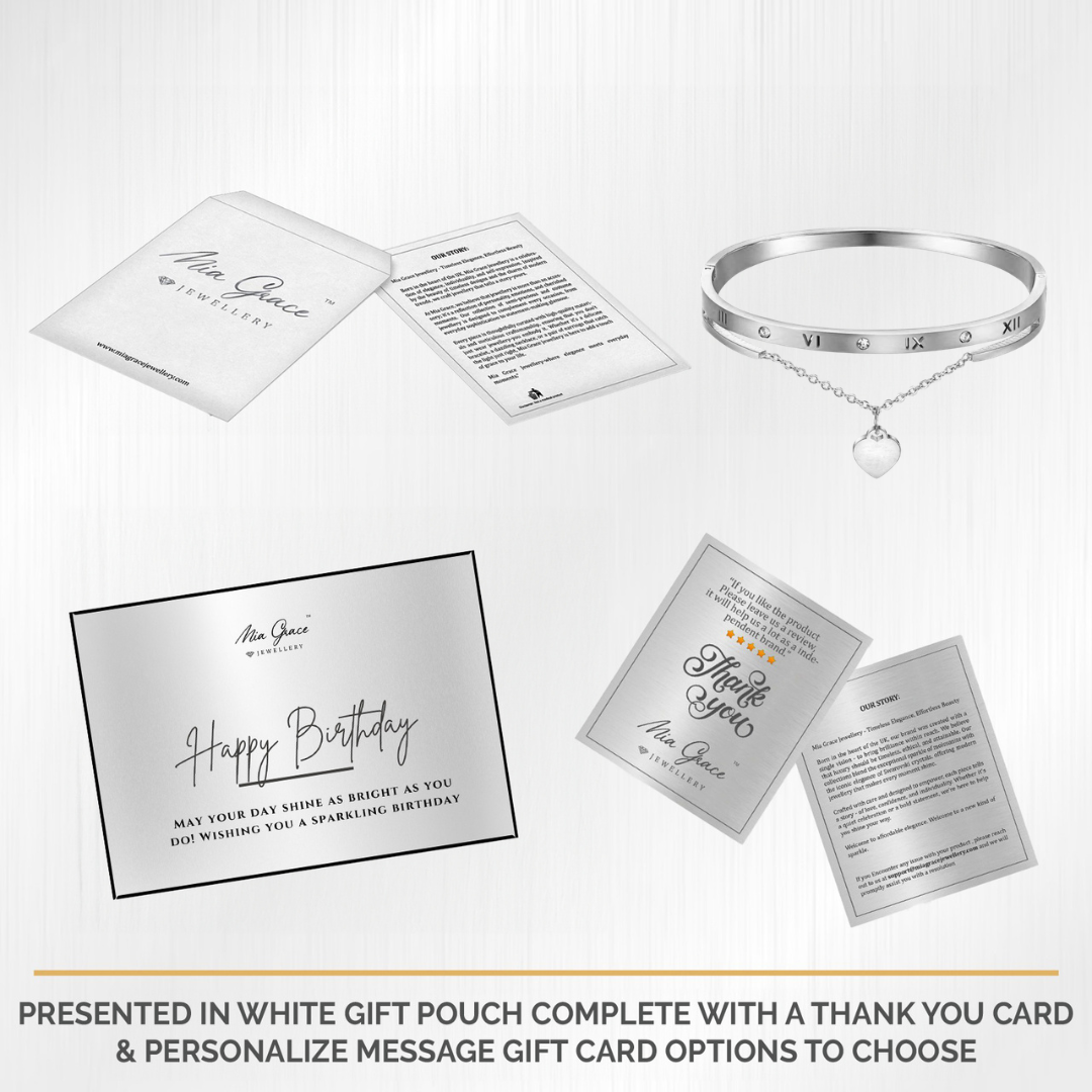 MGJ™ Crystal Silver Heart Charm Bangle Bracelet