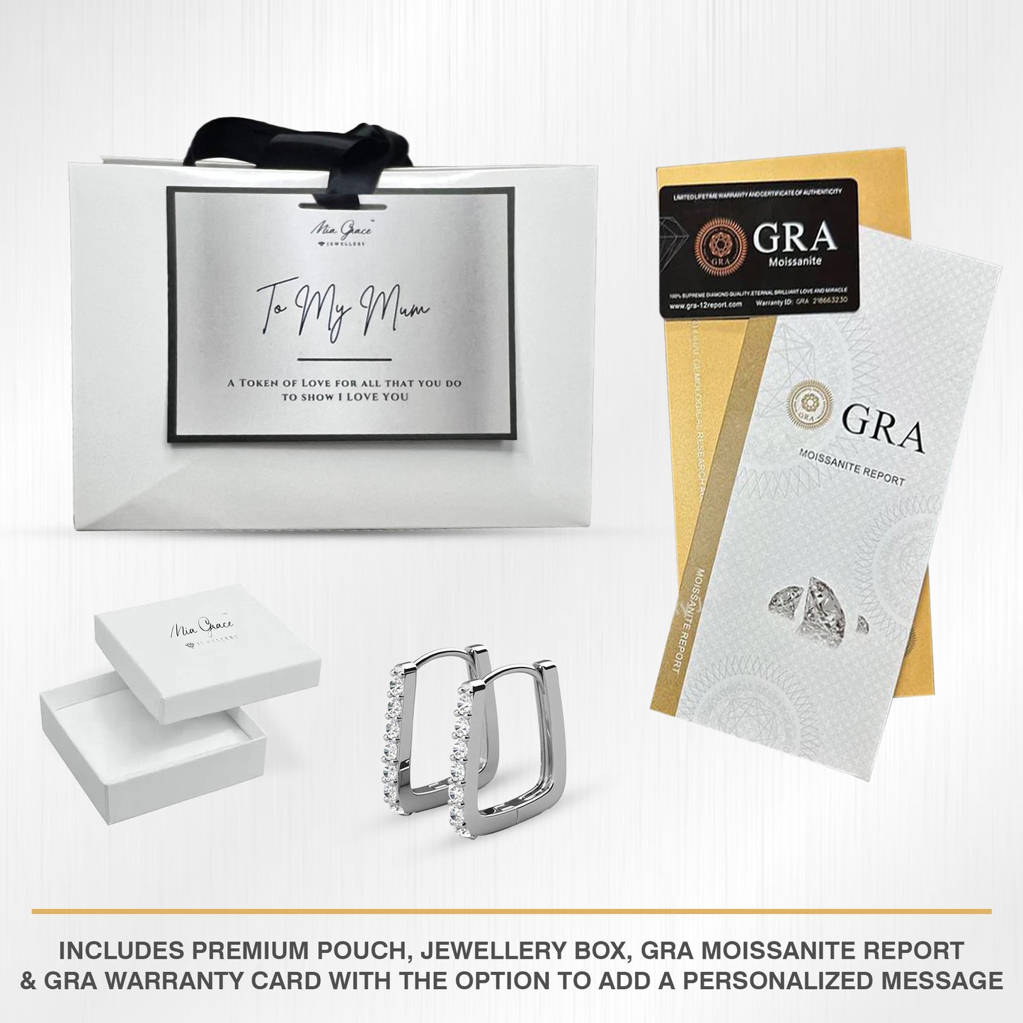MGJ™ 1ct Moissanite Square Hoop Earrings | 925 Sterling Silver | GRA Certified | 18K White Gold Plated |