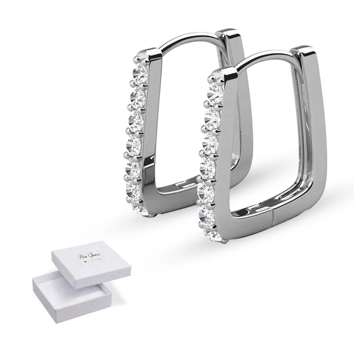 MGJ™ 1ct Moissanite Square Hoop Earrings | 925 Sterling Silver | GRA Certified | 18K White Gold Plated |