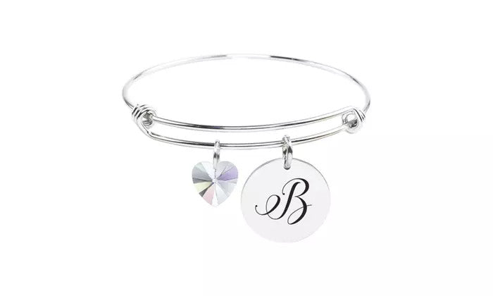 Heart Charm Initial Bangle