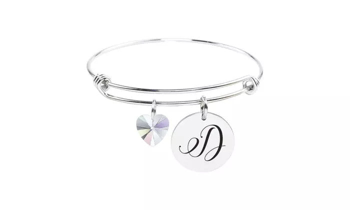 Heart Charm Initial Bangle