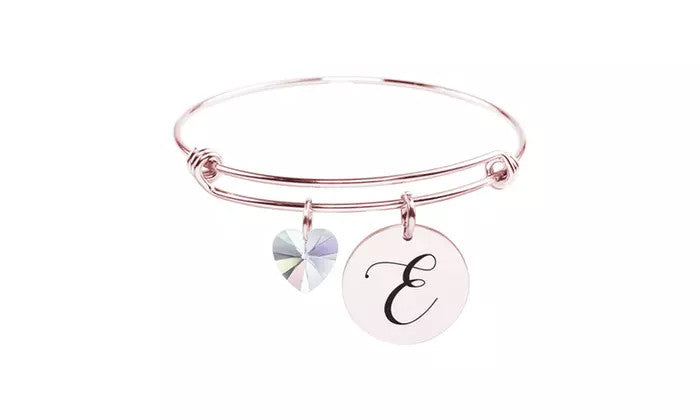 Heart Charm Initial Bangle