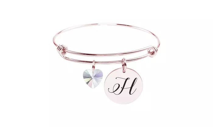 Heart Charm Initial Bangle
