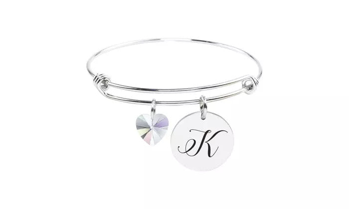 Heart Charm Initial Bangle