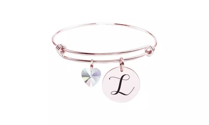 Heart Charm Initial Bangle