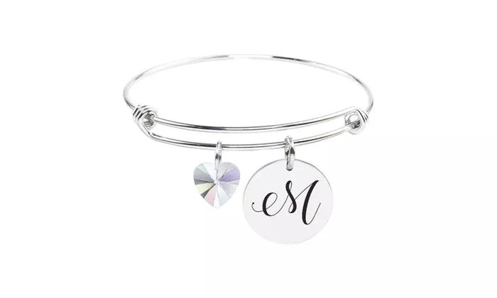 Heart Charm Initial Bangle