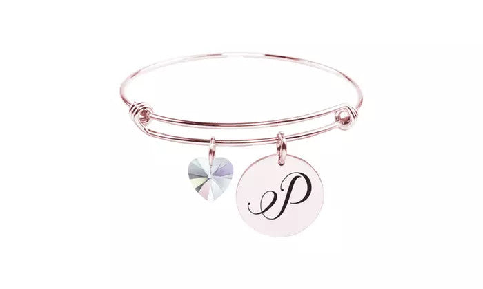 Heart Charm Initial Bangle