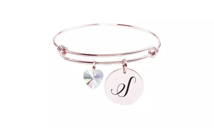 Heart Charm Initial Bangle