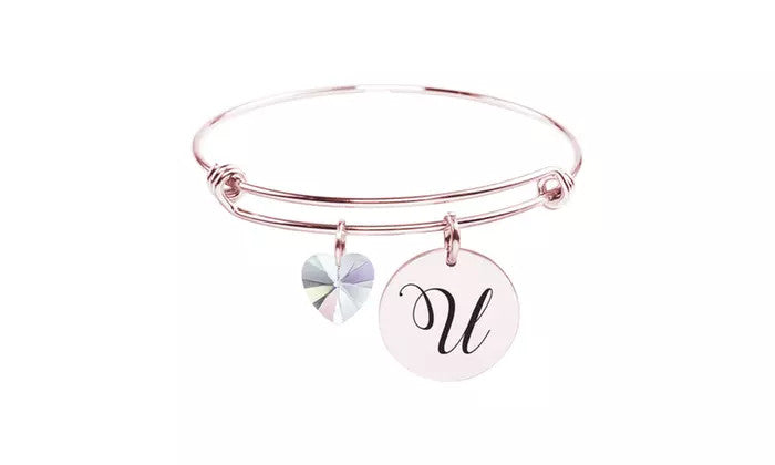 Heart Charm Initial Bangle