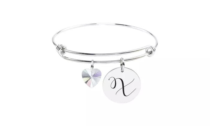 Heart Charm Initial Bangle