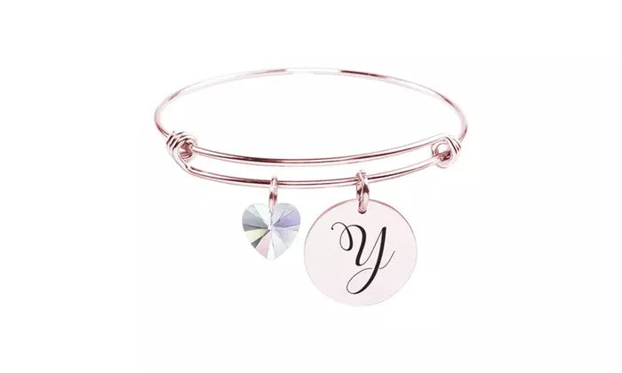 Heart Charm Initial Bangle