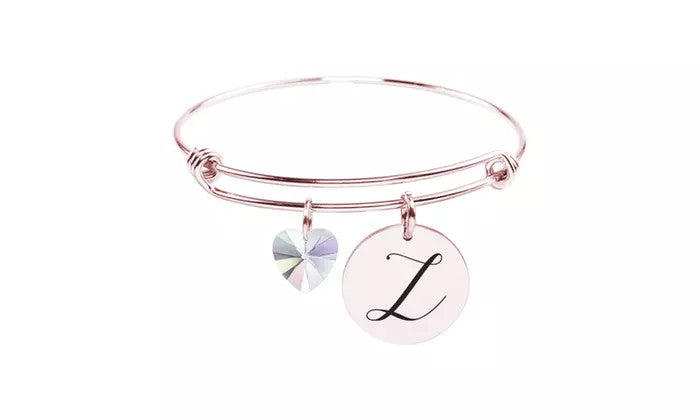 Heart Charm Initial Bangle