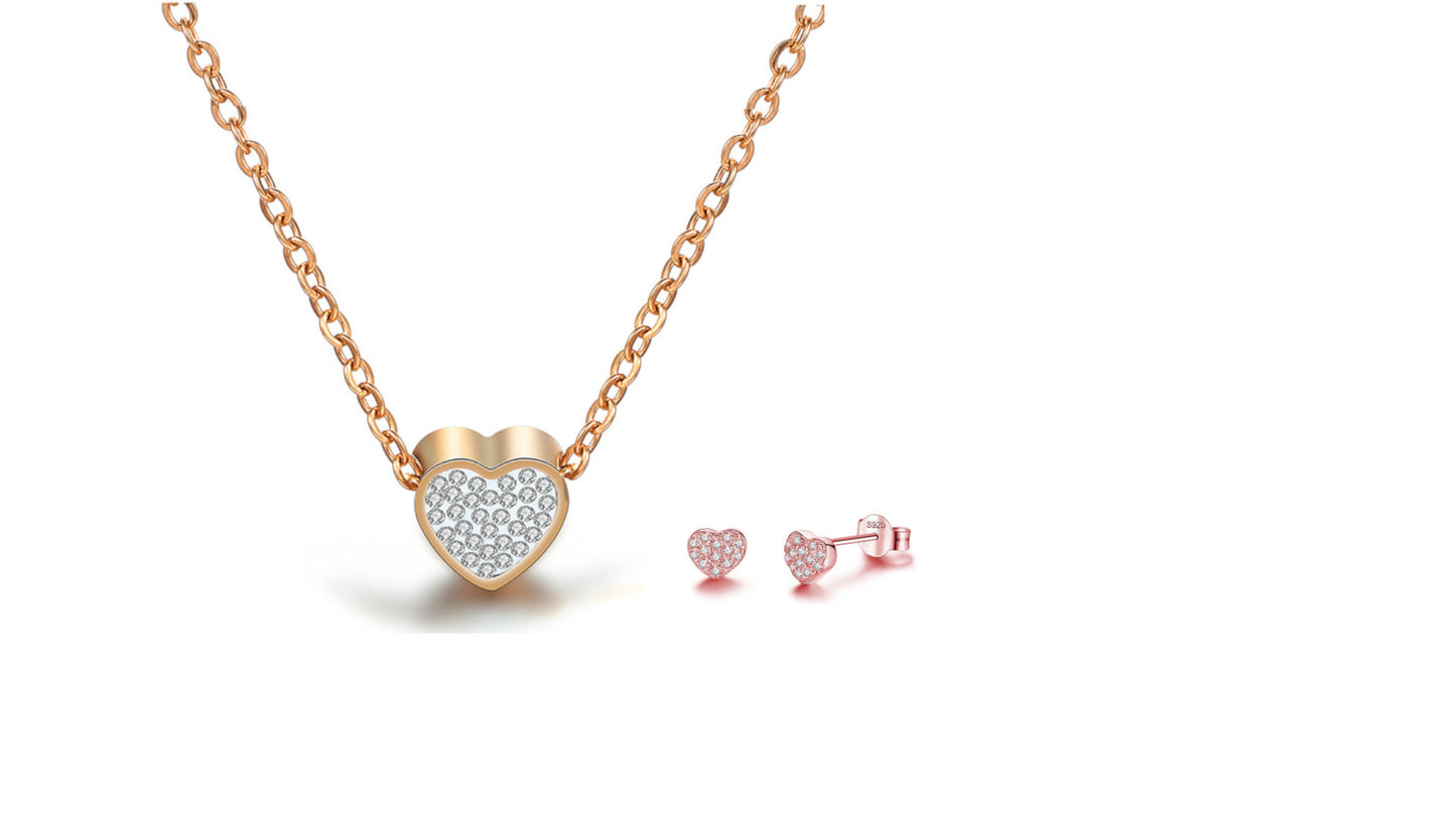 Pave Heart Pendant & Earrings