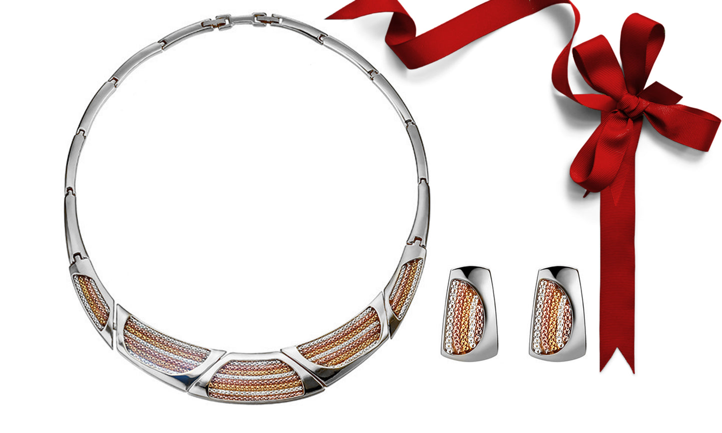Ruski Statement 4 Piece Jewellery Set with Tri Colour Chain
