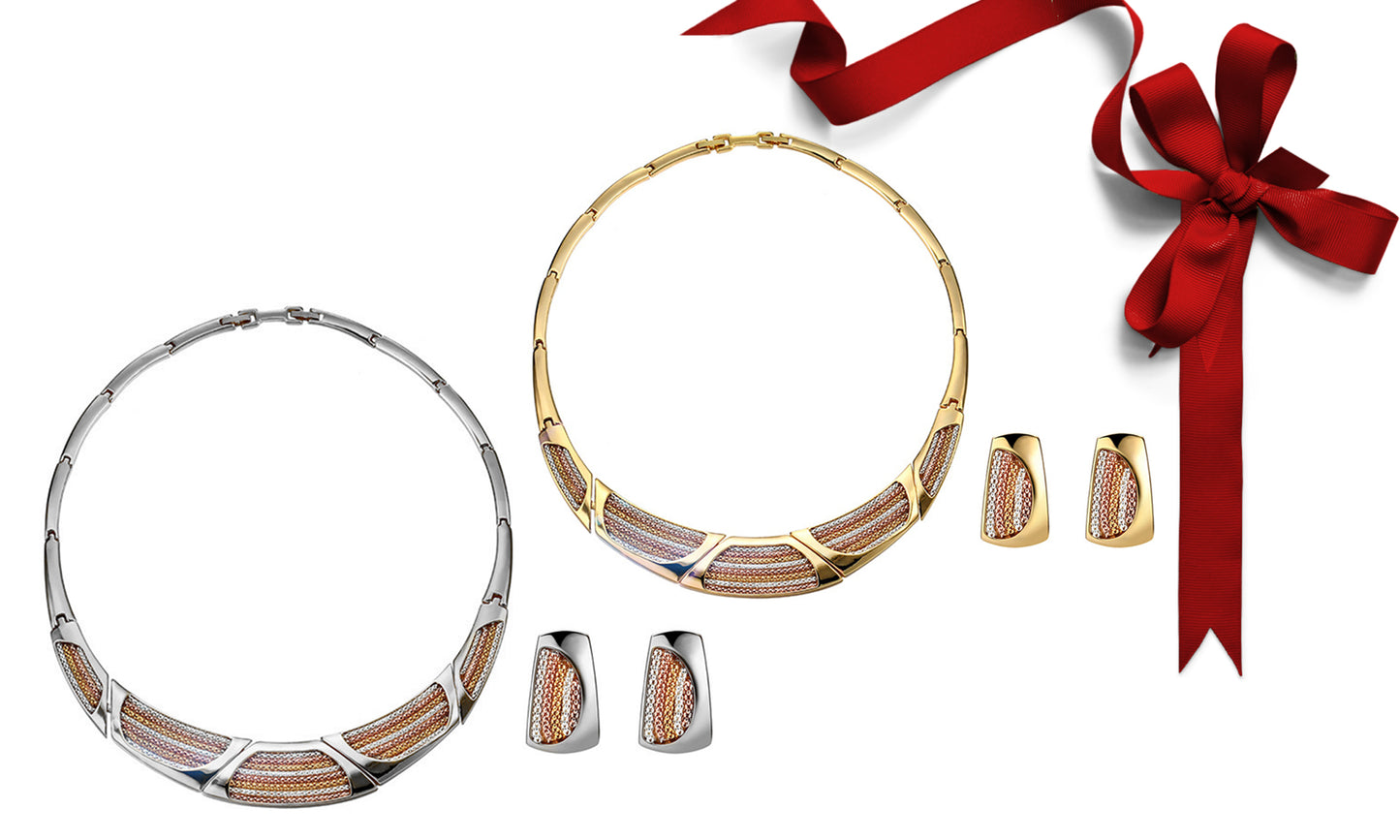 Ruski Statement 4 Piece Jewellery Set with Tri Colour Chain