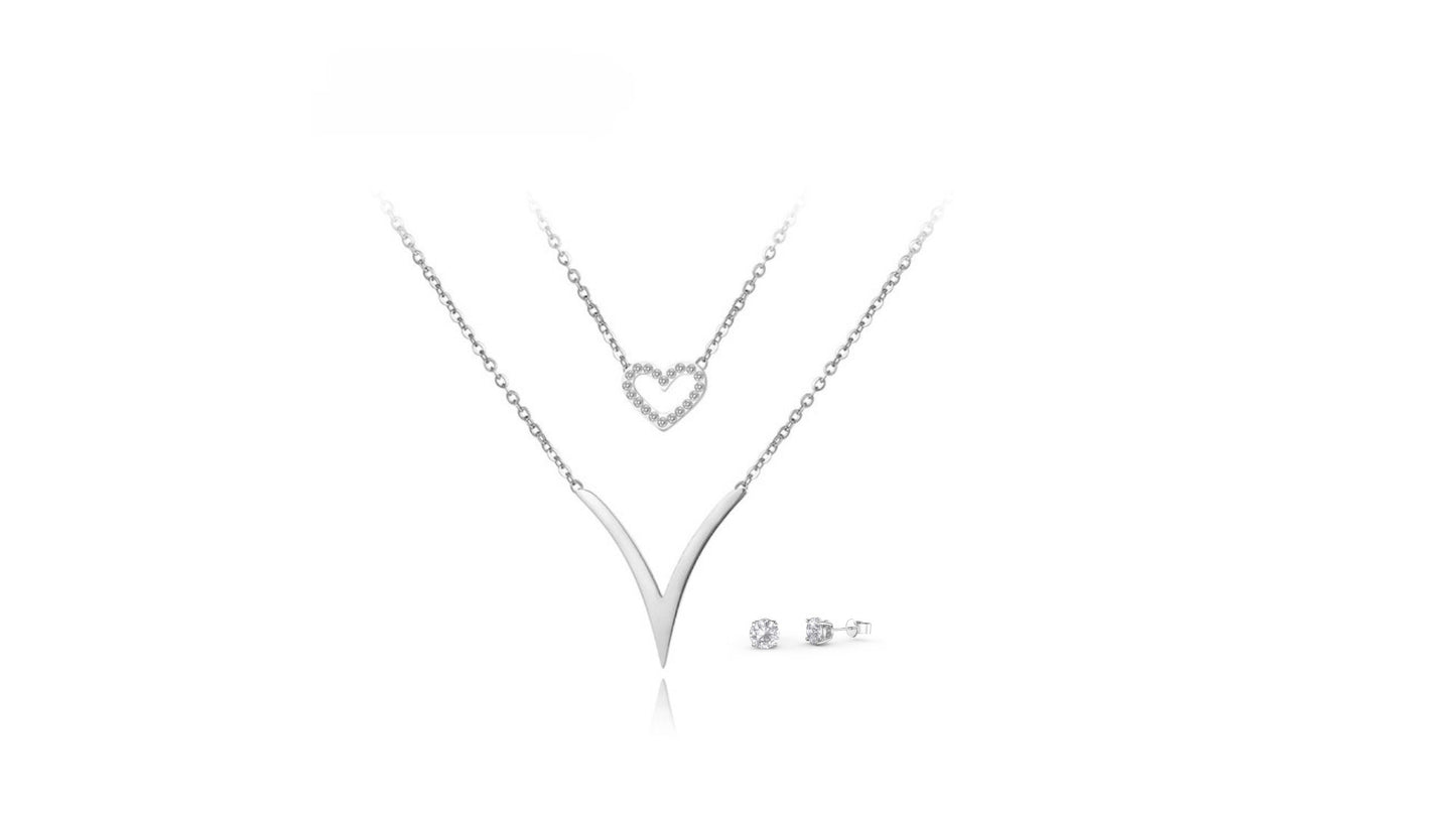 Tiered Heart Necklace & Earring Set