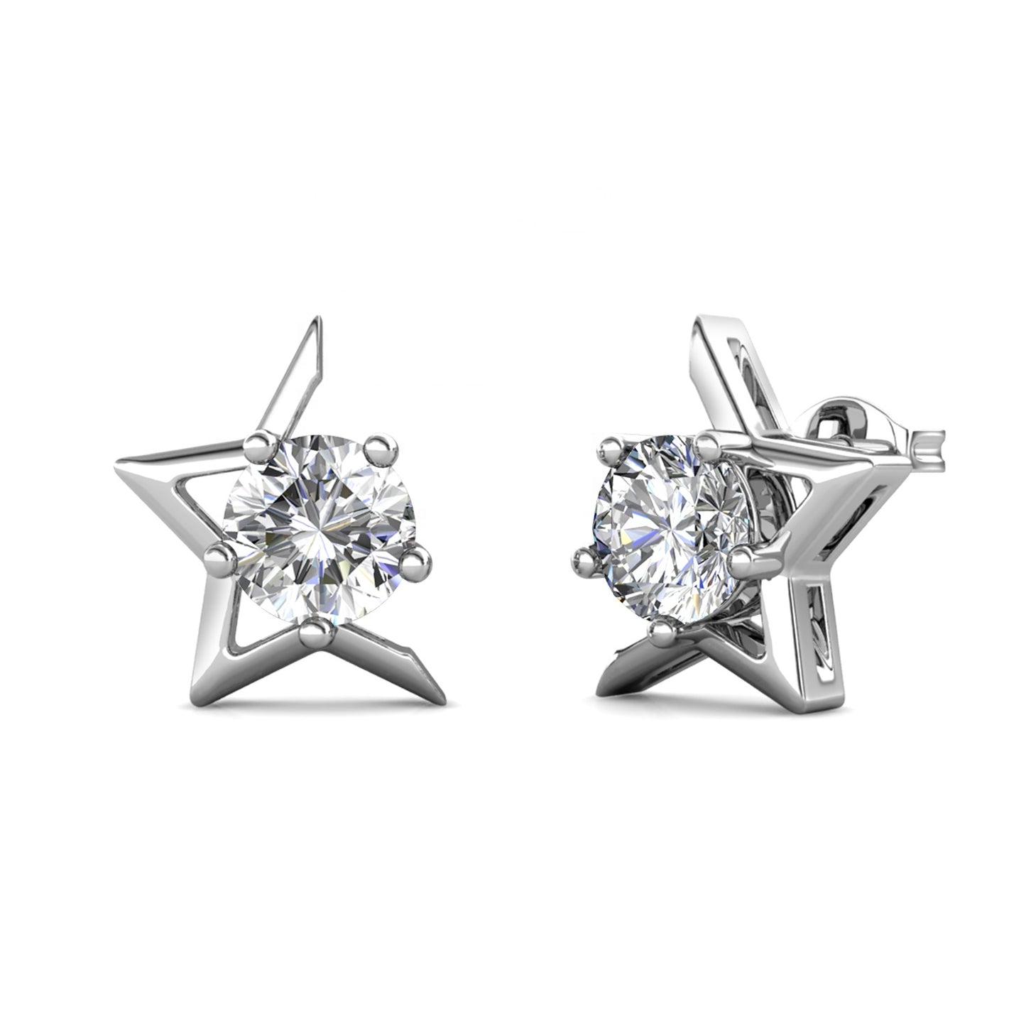 MGJ™ 1ct Moissanite Star Shaped Earrings Studs | 925 Sterling Silver 18K White Gold Plated