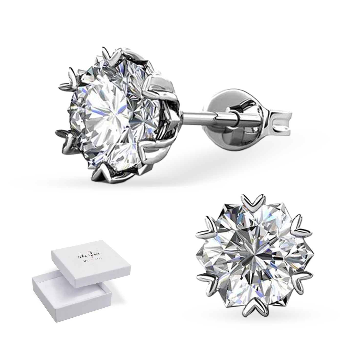 MGJ™ 1ct Moissanite Earrings Mini Heart Studs 925 Sterling Silver 18K White Gold Plated