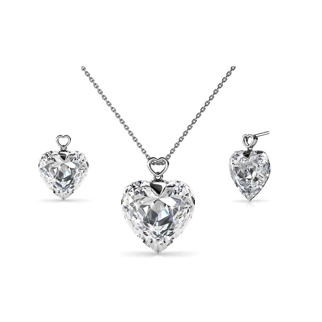 Clear Heart Pendant & Earrings