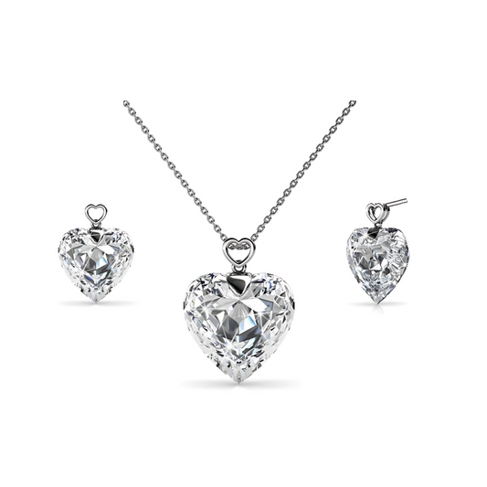 Clear Heart Pendant & Earrings
