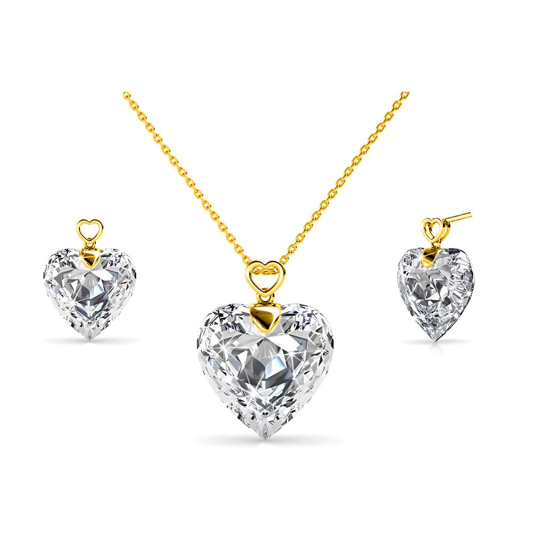 Clear Heart Pendant & Earrings