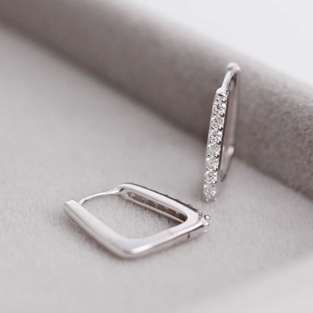 925 Silver White Gold Small Square Hoop Moissanite Diamond Earrings