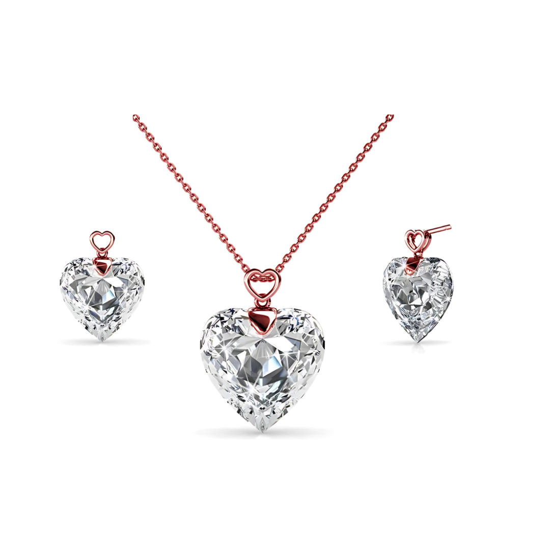 Clear Heart Pendant & Earrings