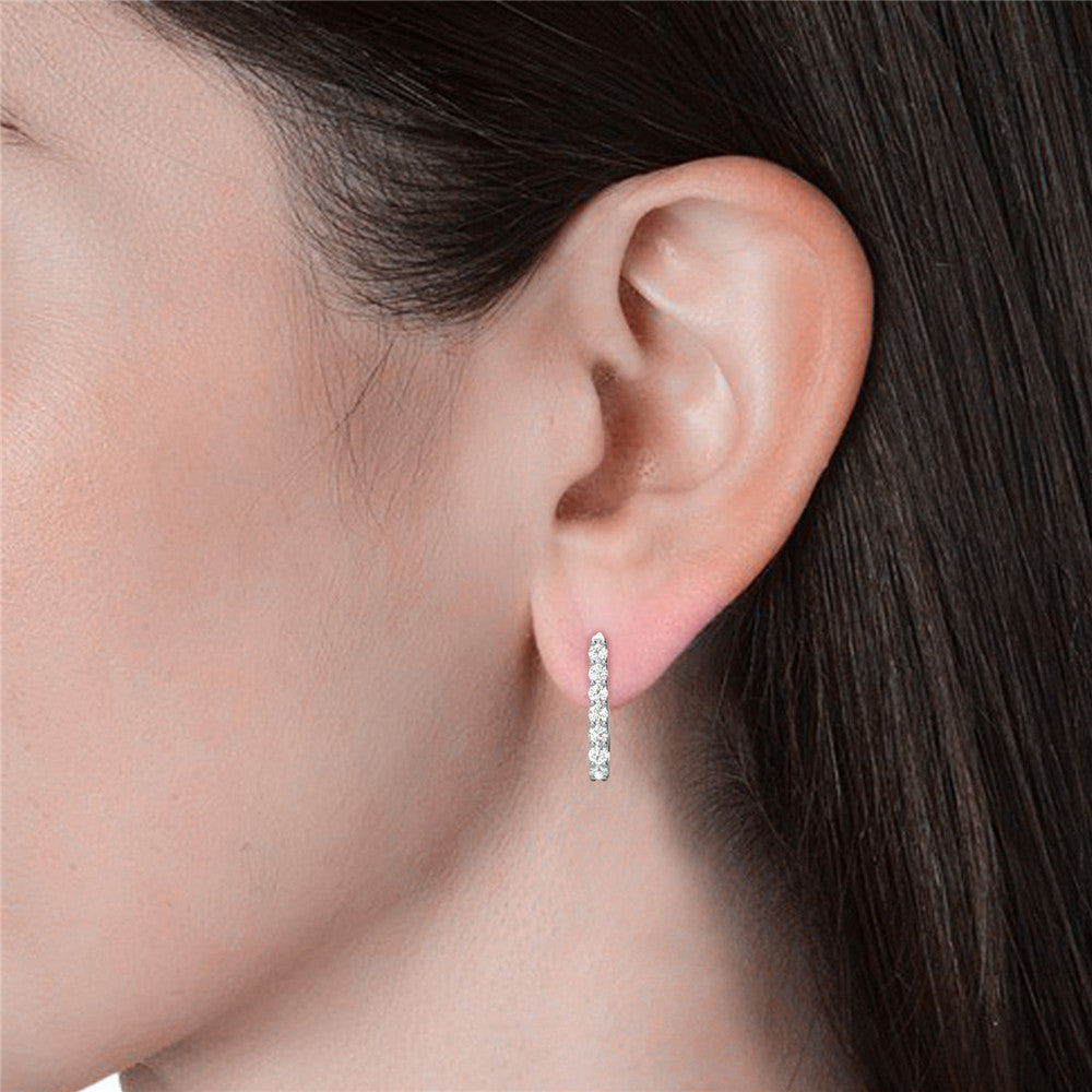 925 Silver White Gold Small Square Hoop Moissanite Diamond Earrings