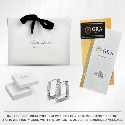 MGJ™ 1ct Moissanite Square Hoop Earrings 925 Sterling Silver GRA Certified 18K White Gold Plated