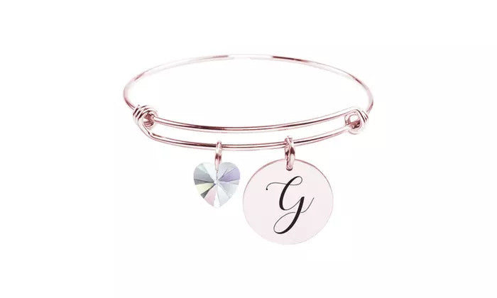 Heart Charm Initial Bangle