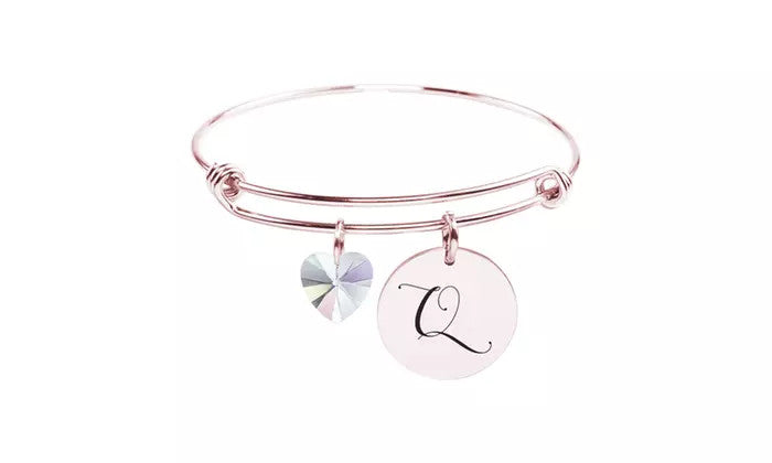 Heart Charm Initial Bangle