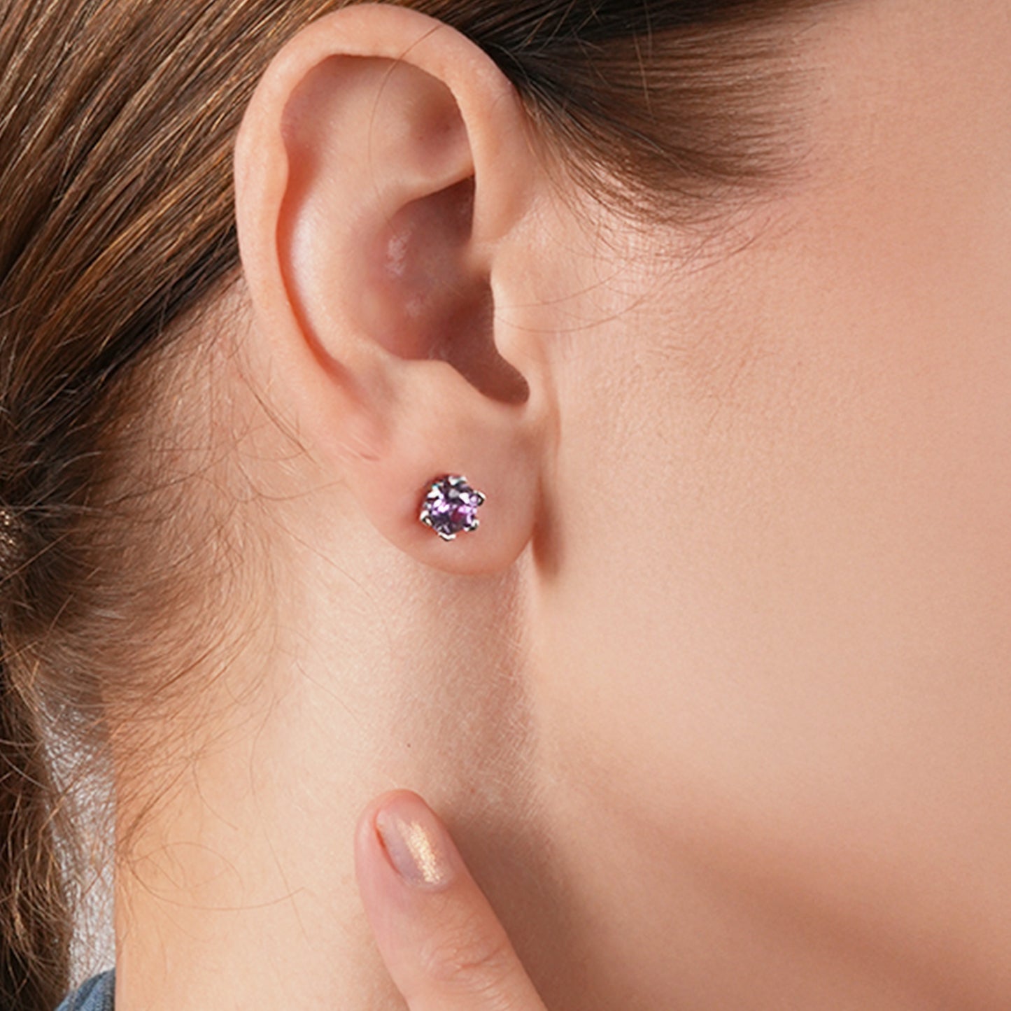 MGJ™ 925 Sterling Silver Stud Earrings with 18K Rose Gold | Colour-Change Alexandrite