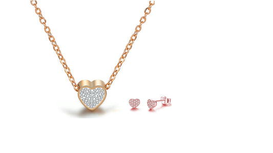 Pave Heart Pendant & Earrings