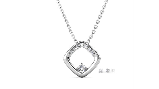 Square Solitaire Pendant &  Earrings
